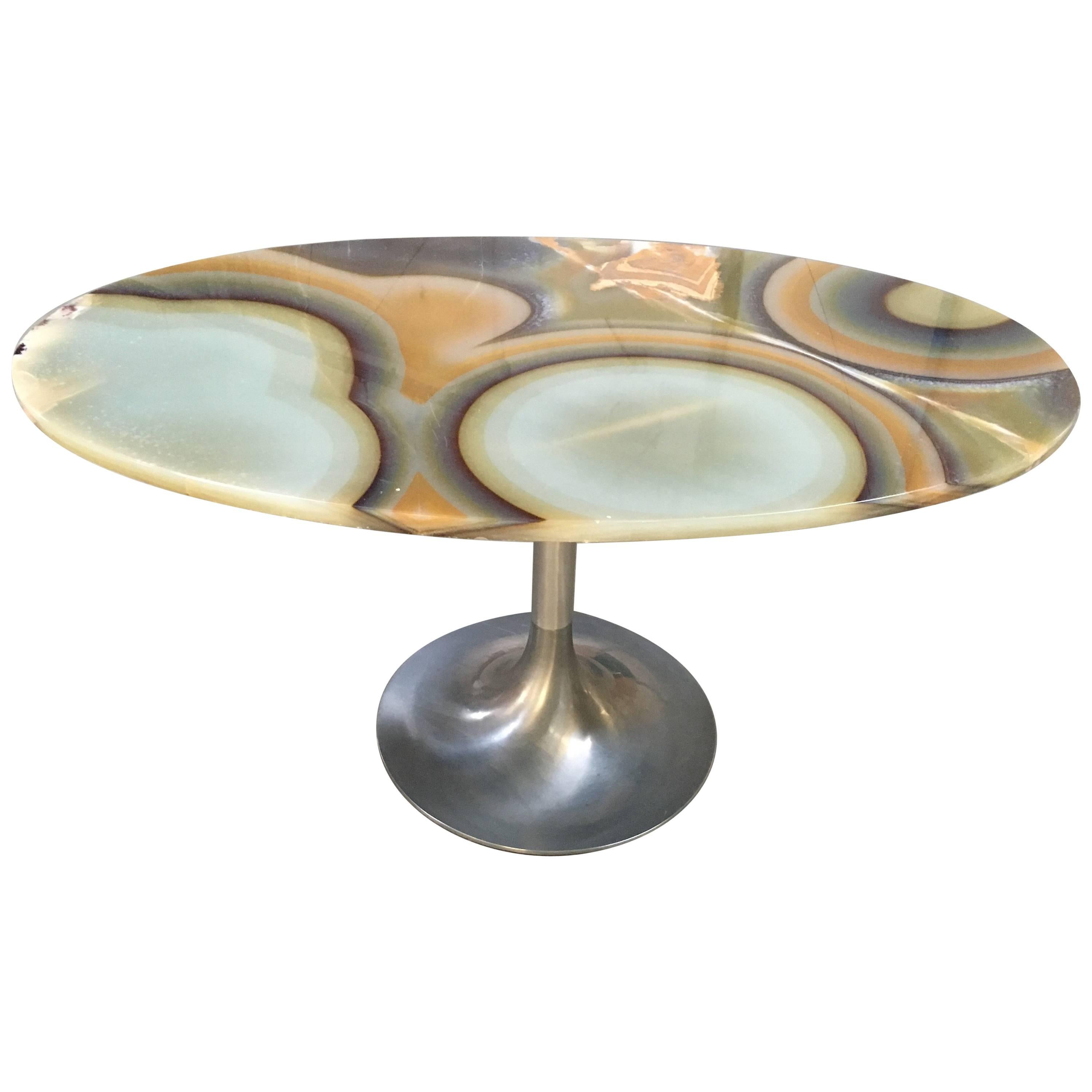 Italian Table with Aluminium base and Onyx Top from 1960s