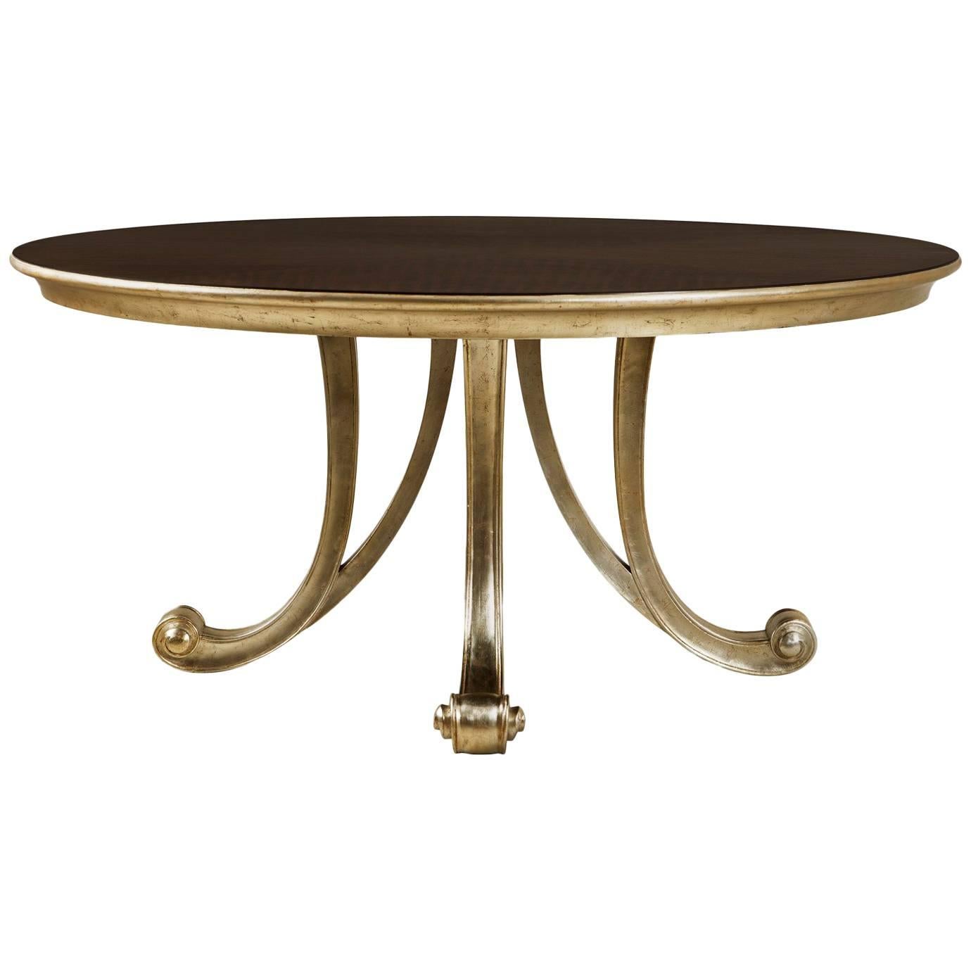 Orcade Round Table in Solid Mahogany Wood and Gold Paint For Sale