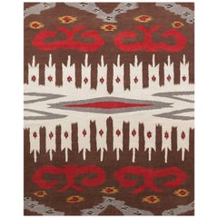 'LW58E, Ivory/Brown' Hand-Knotted Tibetan Rug Made in Nepal by New Moon Rugs