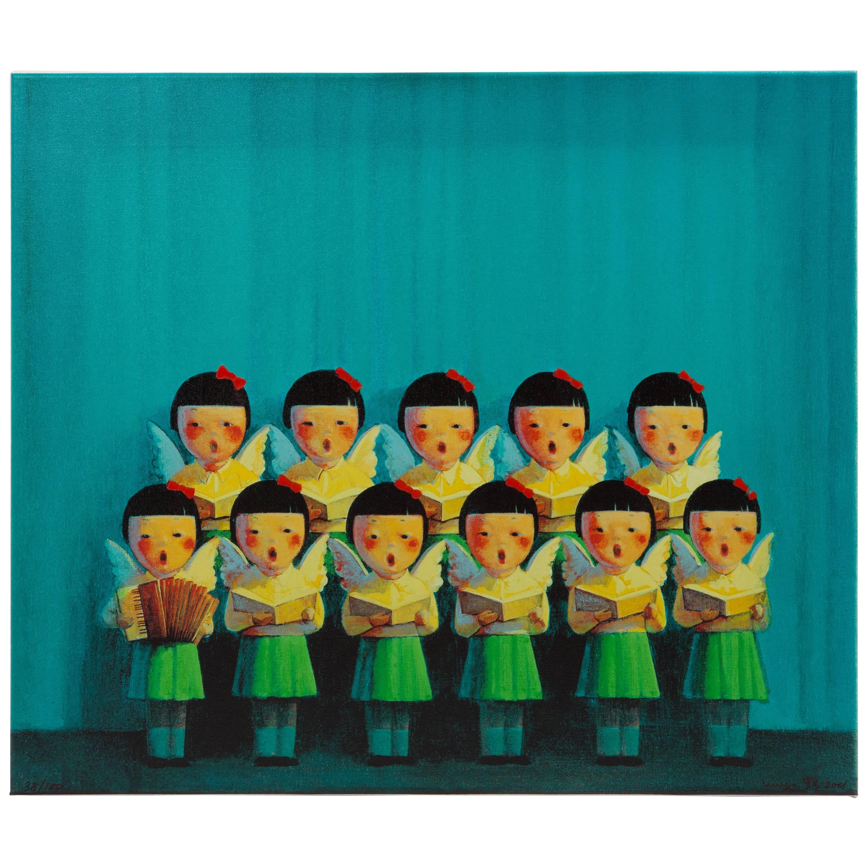 Liu Ye Choir Chinese Silkscreen on Canvas For Sale