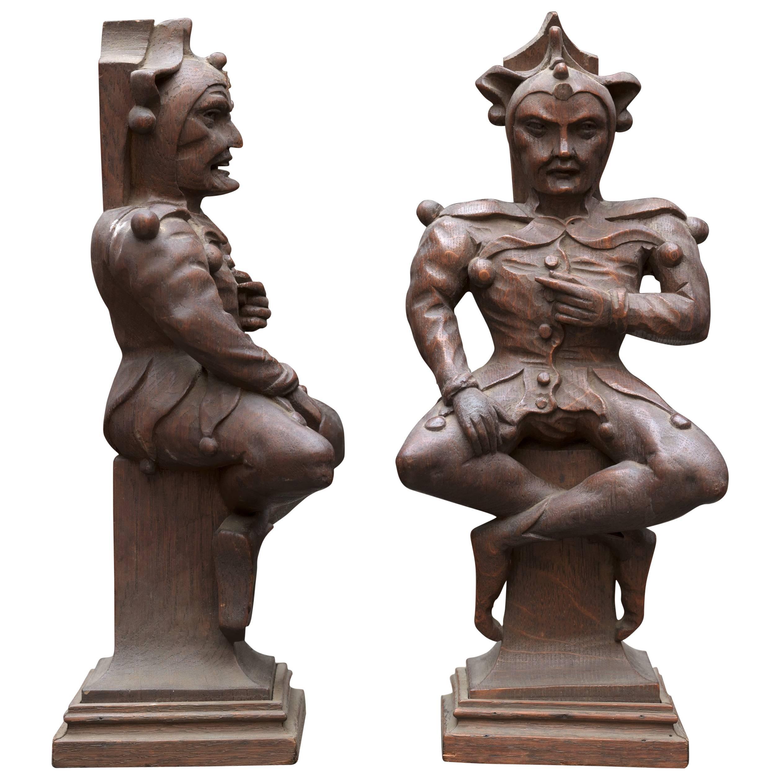 Couple of 19th Century Wooden Jesters on Classic Base
