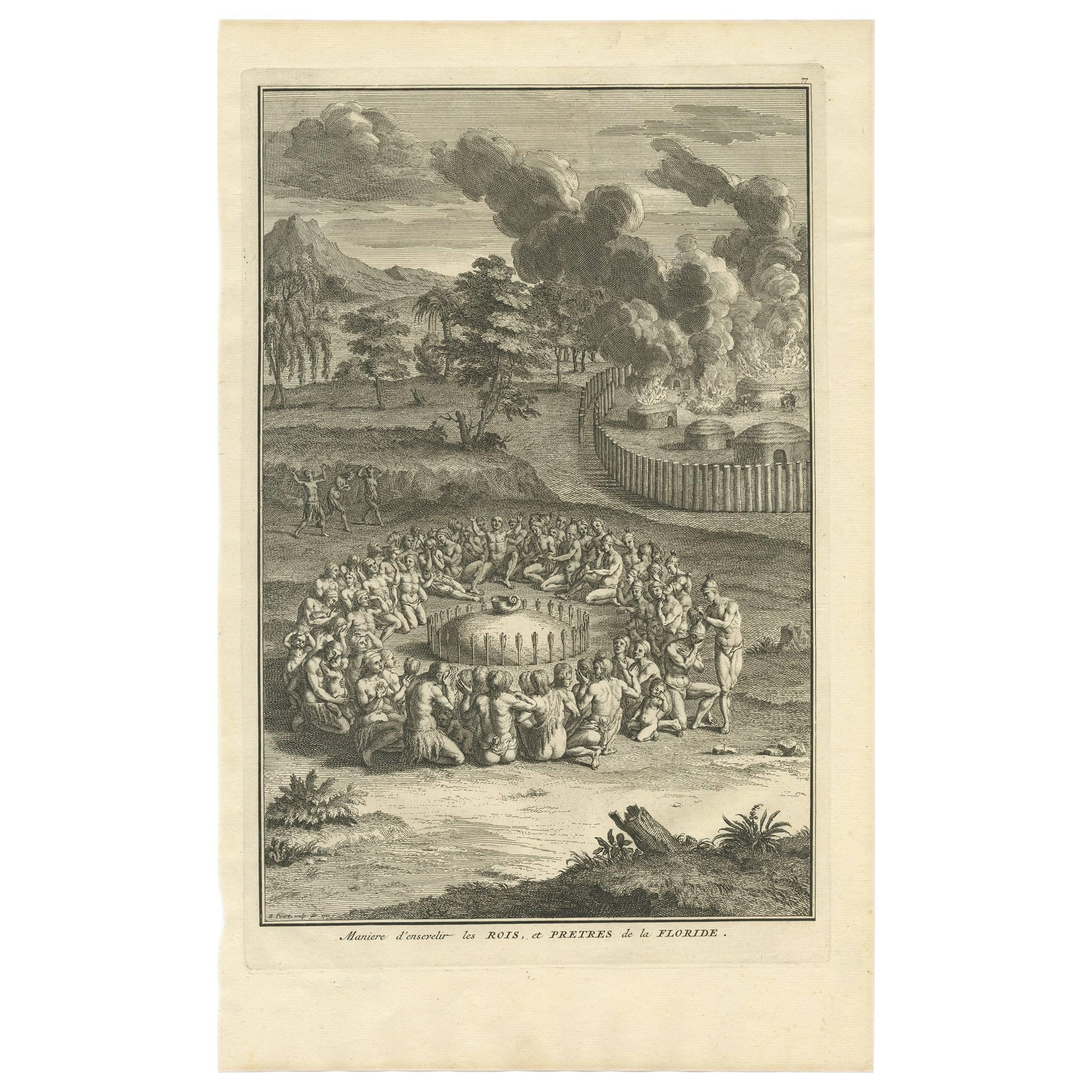 Antique Print of the Burying Ceremony of Kings and Priests of Florida For Sale