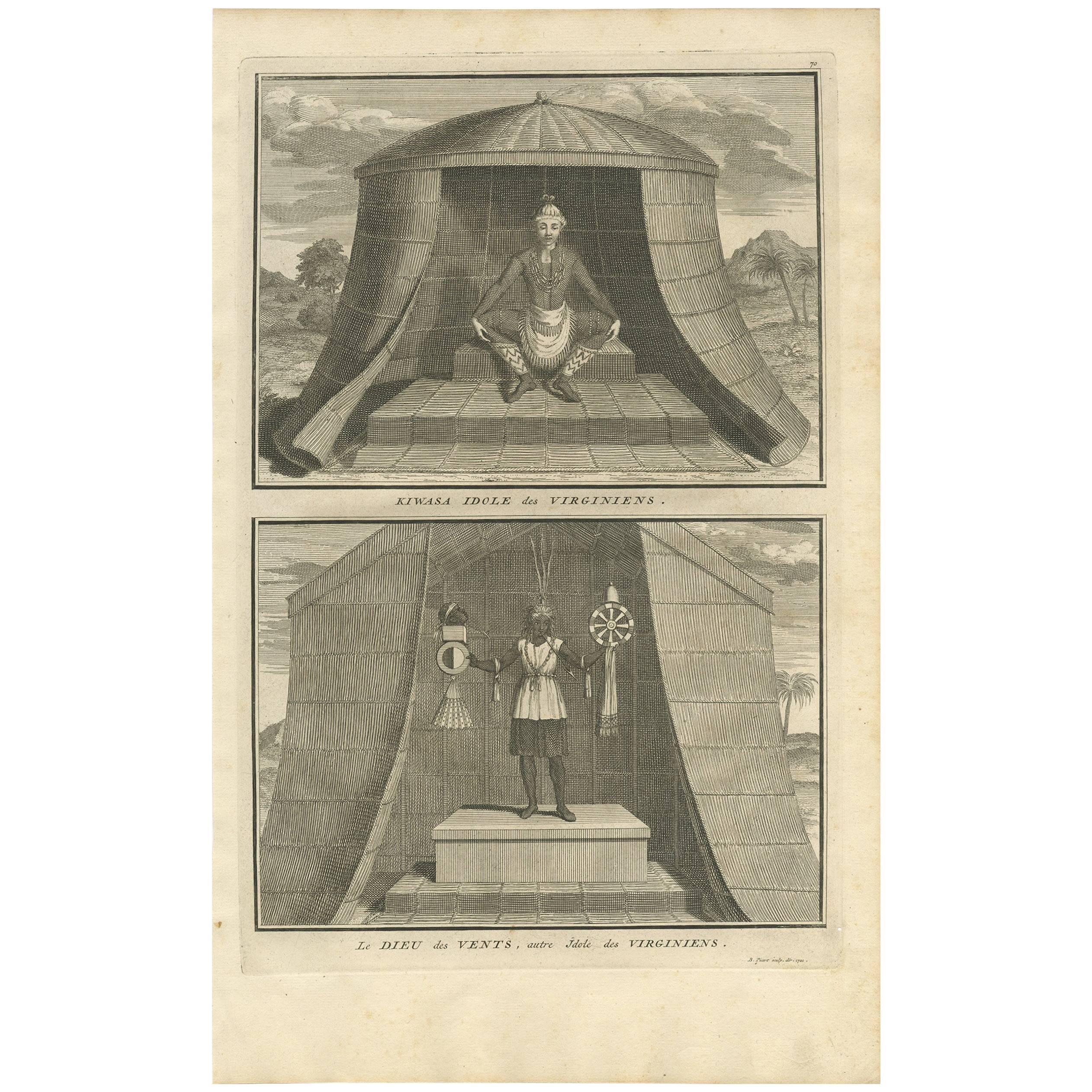 Antique Print of Two Idols of the Virginian Culture by B. Picart, 1721 For Sale