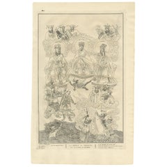 Antique Print of the Chinese Gods Confucius, Lanzu and Fe, 1726