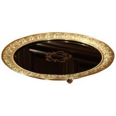 Antique 19th Century French Black Plateau Tray with Bronze Gallery and Gilt Decor