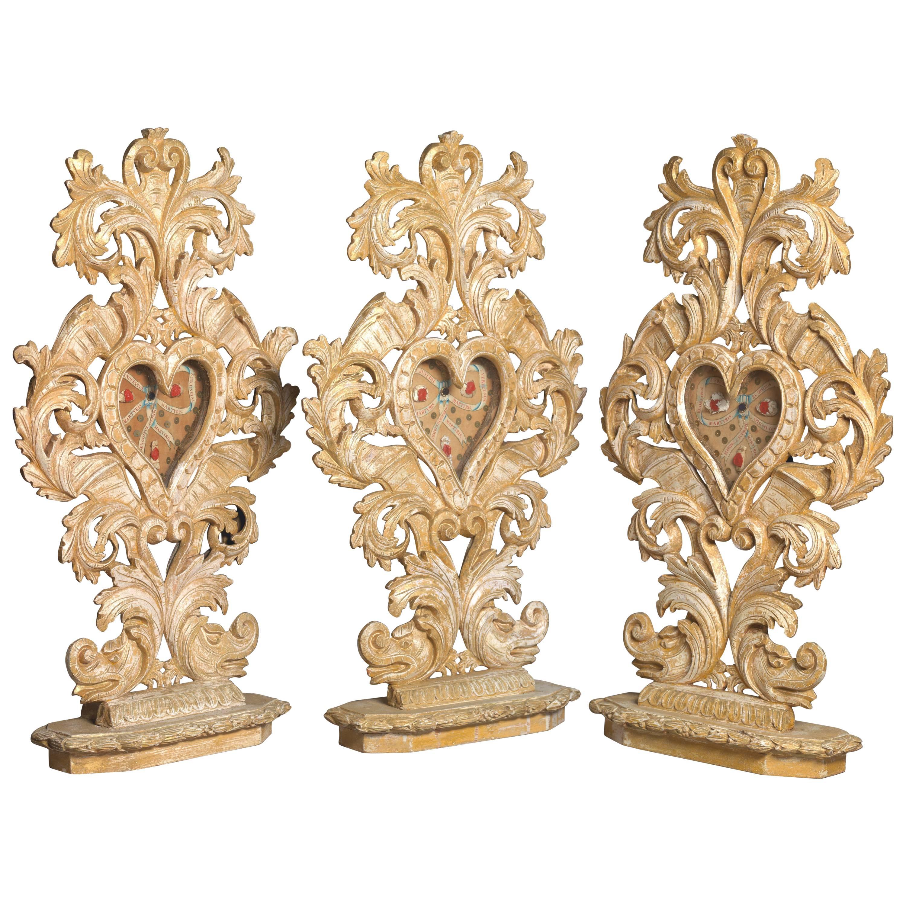 Set of Three Wooden Catholic Reliquaries, 18th Century