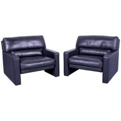 WK Wohnen Designer Armchair Set Leather Black Couch Modern