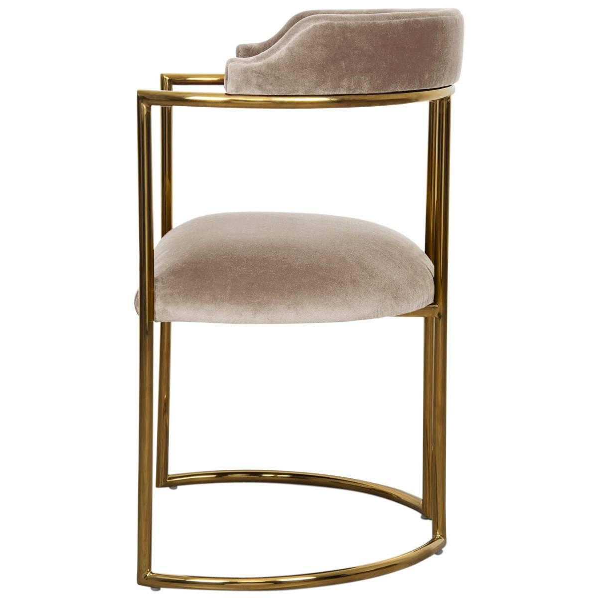 Modern Style Acapulco Dining Chair Brass Frame Sharkskin Velvet Upholstery