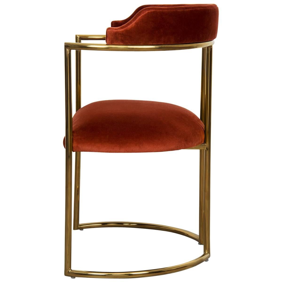Modern Style Acapulco Dining Chair Brass Frame Paprika Velvet Upholstery For Sale