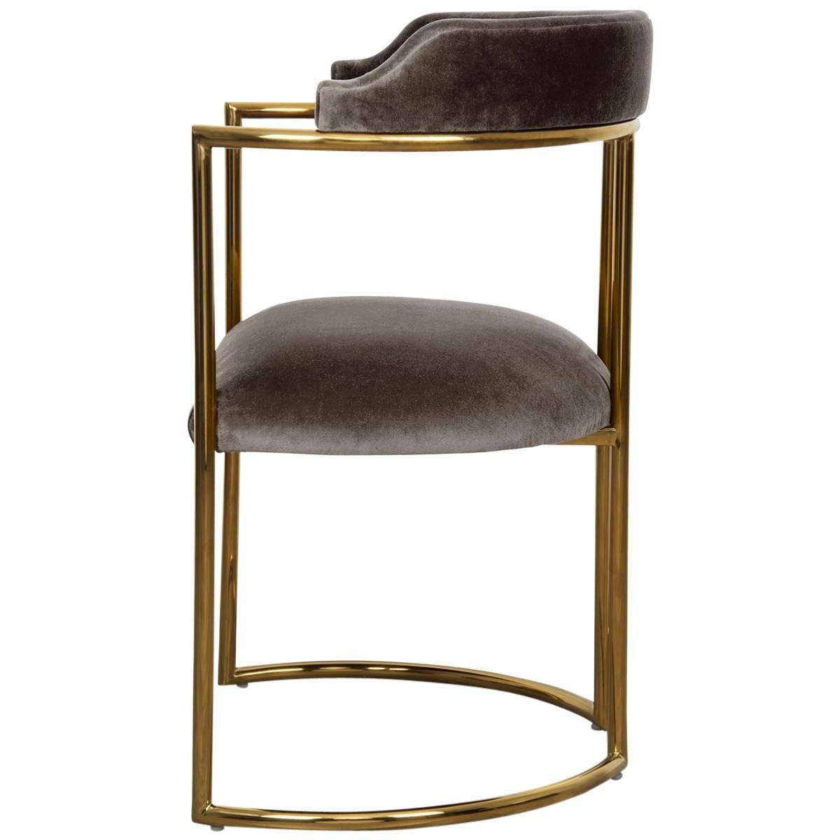 Modern Style Acapulco Dining Chair Brass Frame Dark Grey Velvet Upholstery