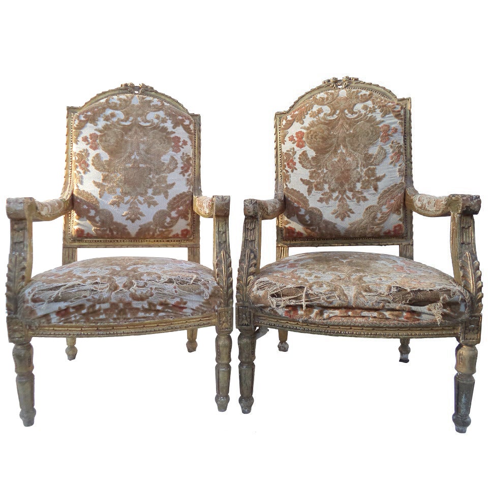 Pair of Louis XVI Giltwood Fauteuils