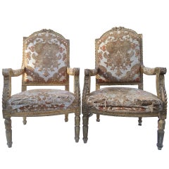 Pair of Louis XVI Giltwood Fauteuils