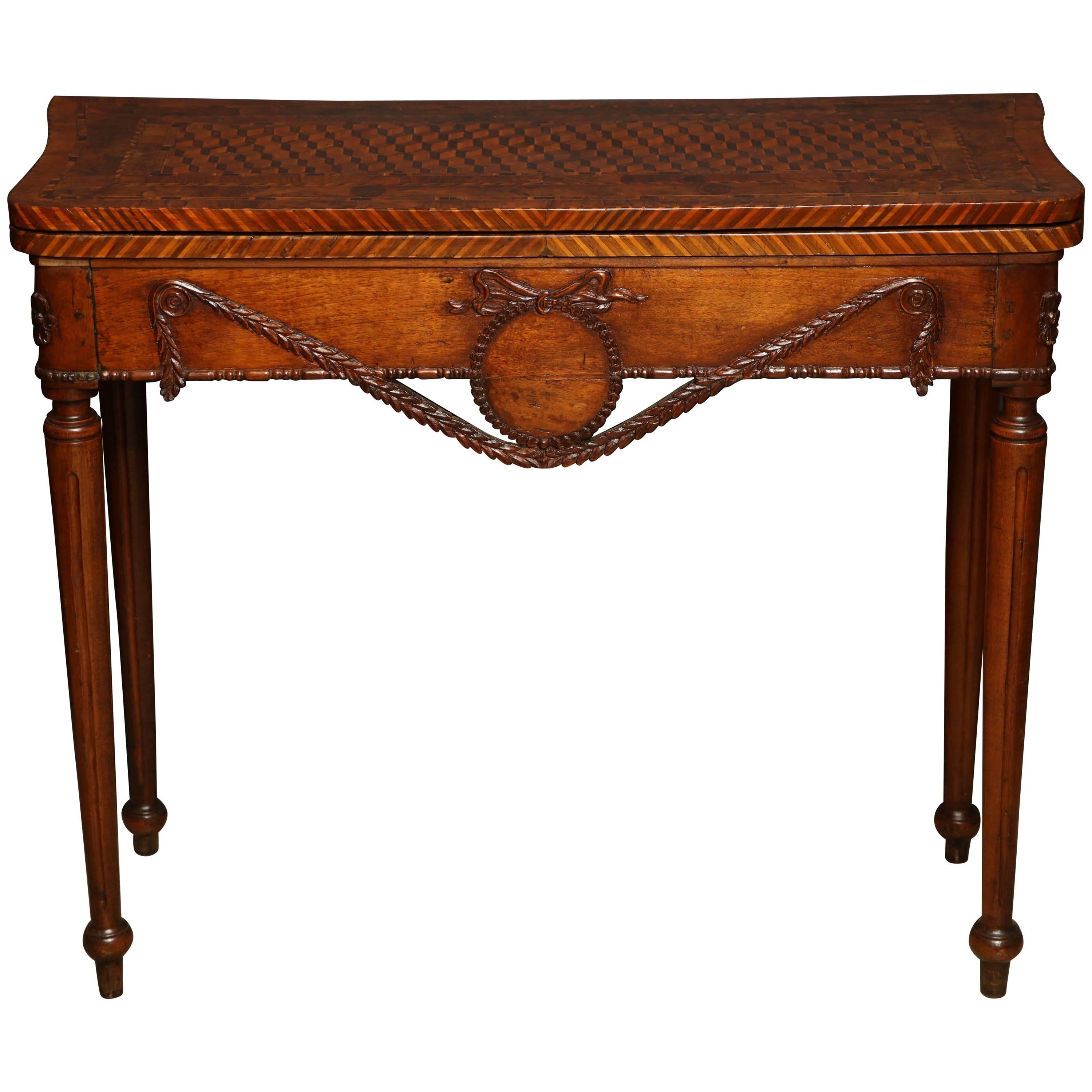 Unusual Louis XVI Carved Walnut Game Table