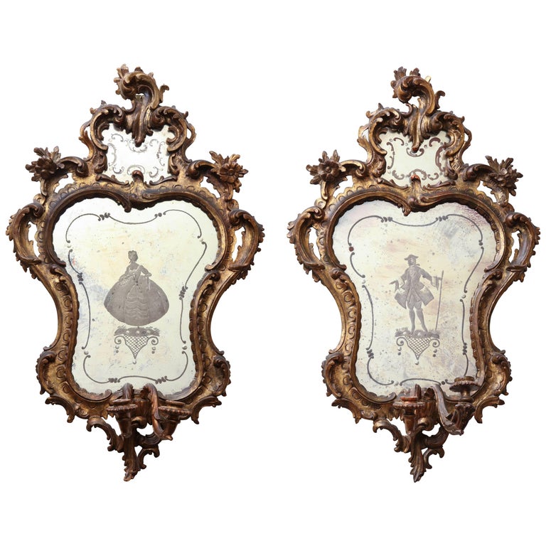 Pair of Italian Rococo Sconce Mirrors at 1stDibs