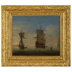 Antique Peter Monamy an English Two-Decker and Yacht at Anchor