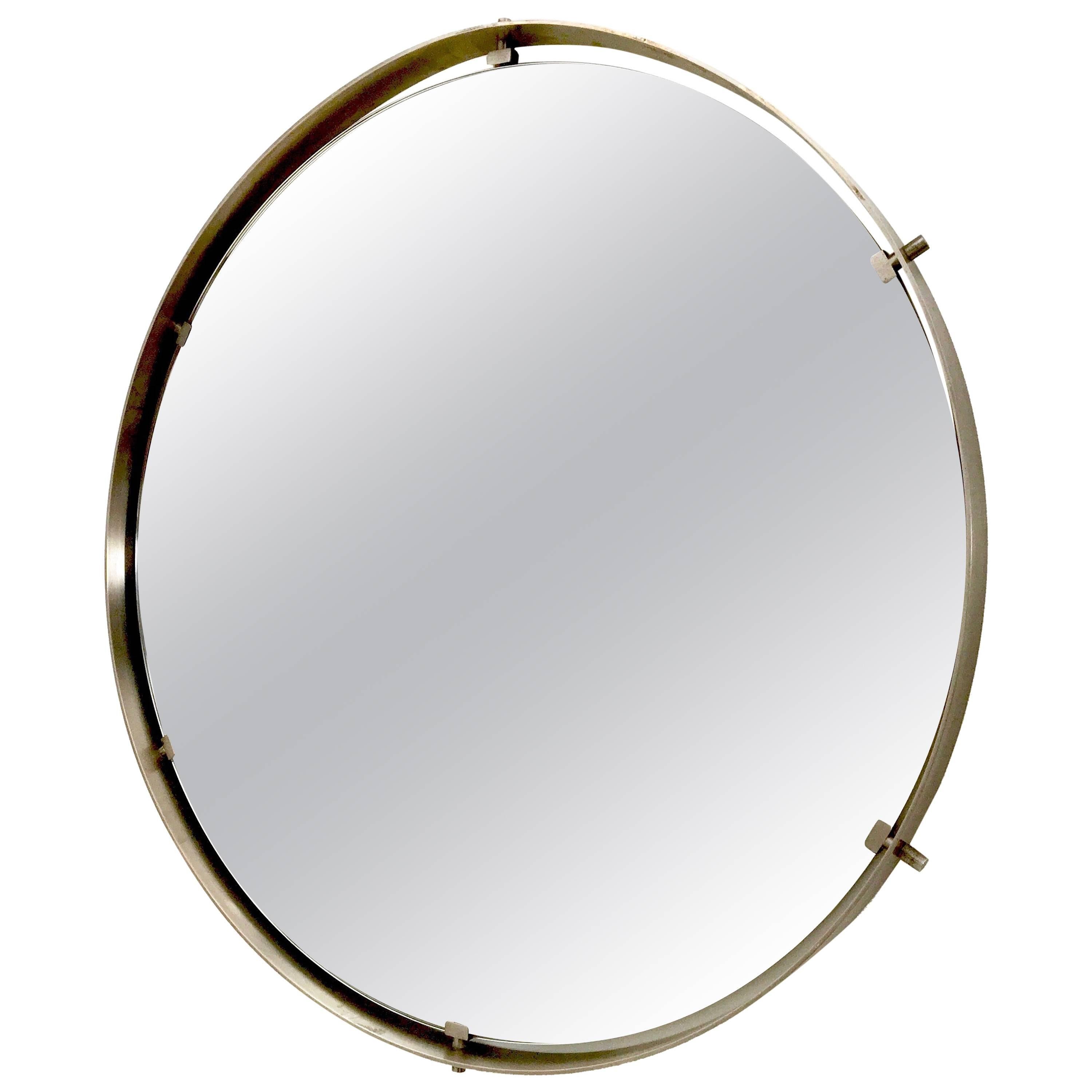 Round Nickel-Plated Brass Wall Mirror, Italy, 1960s
