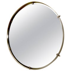 Round Nickel-Plated Brass Wall Mirror, Italy, 1960s