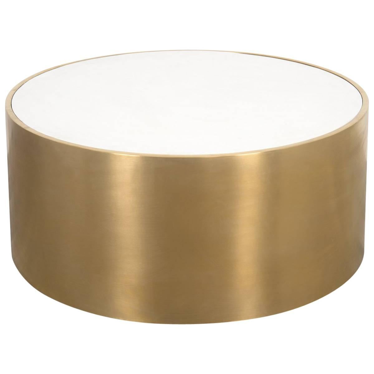 Modern Round Leon Coffee Table with Brushed Brass Exterior Vanilla Concrete Top