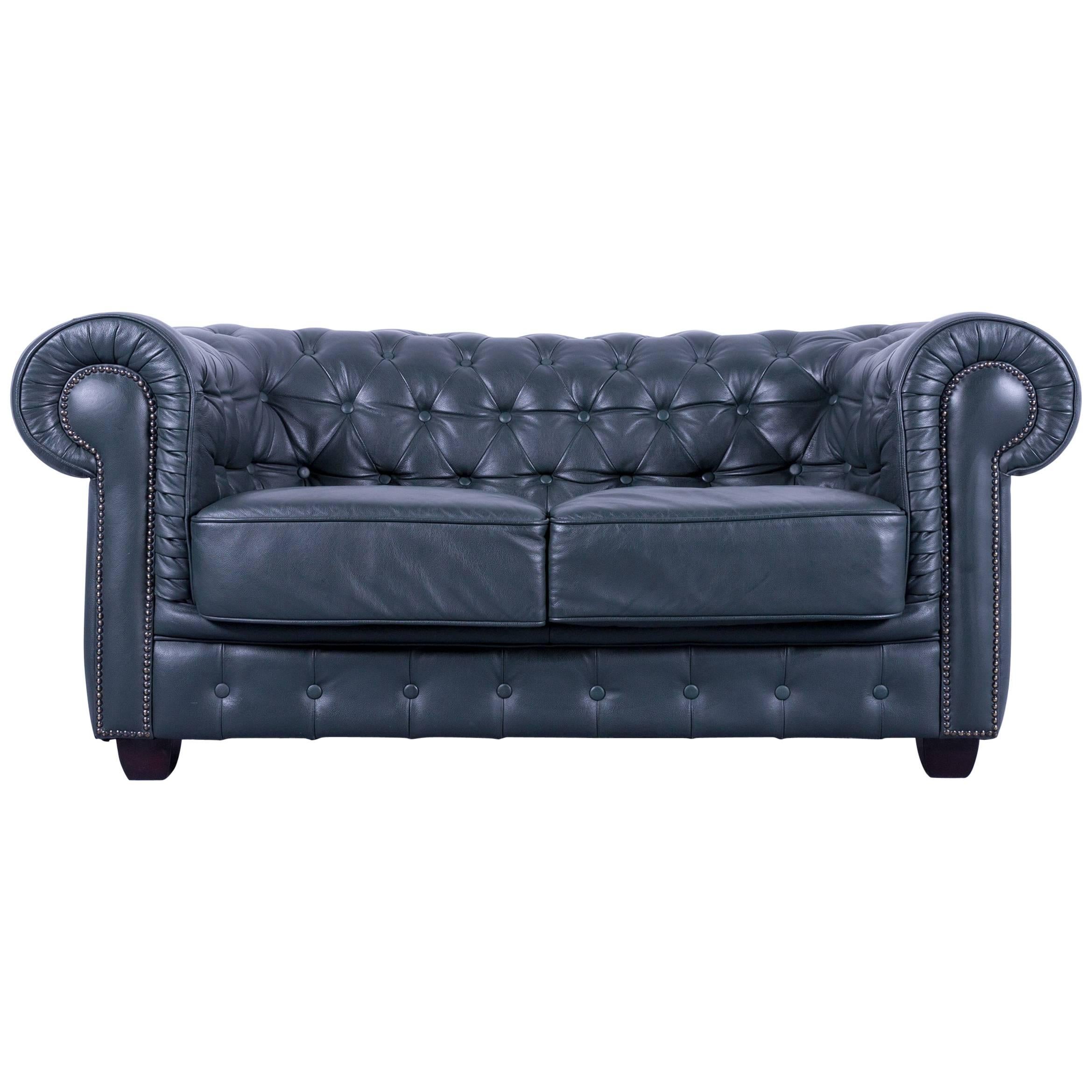 Chesterfield Sofa Dark Green Two-Seat Vintage Retro Couch Rivets UK