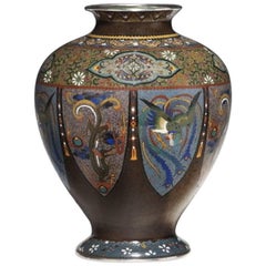 Japanese Meiji Period Cloisonne Vase with Silver Wire Work