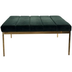 Modern Style  Ottoman with Velvet Upholstery and Brass Frame and Legs