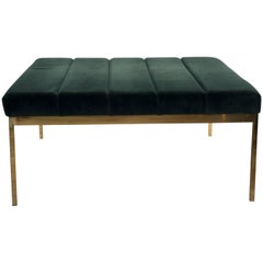 Modern Style Ottoman with Velvet Upholstery and Brass Frame and Legs