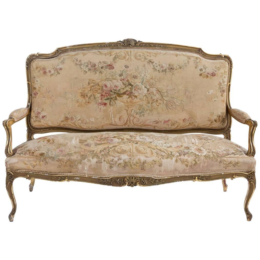 Antique Tapestry Salon Settee For Sale