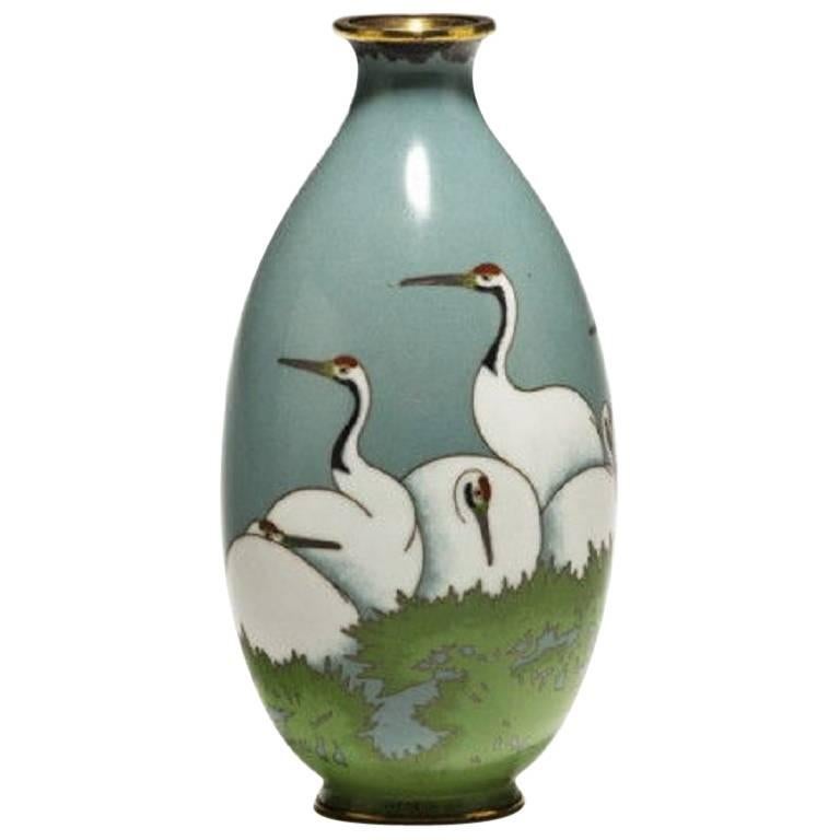 Antique Japanese Cloisonne Vase With Cranes Meiji Period At 1stdibs