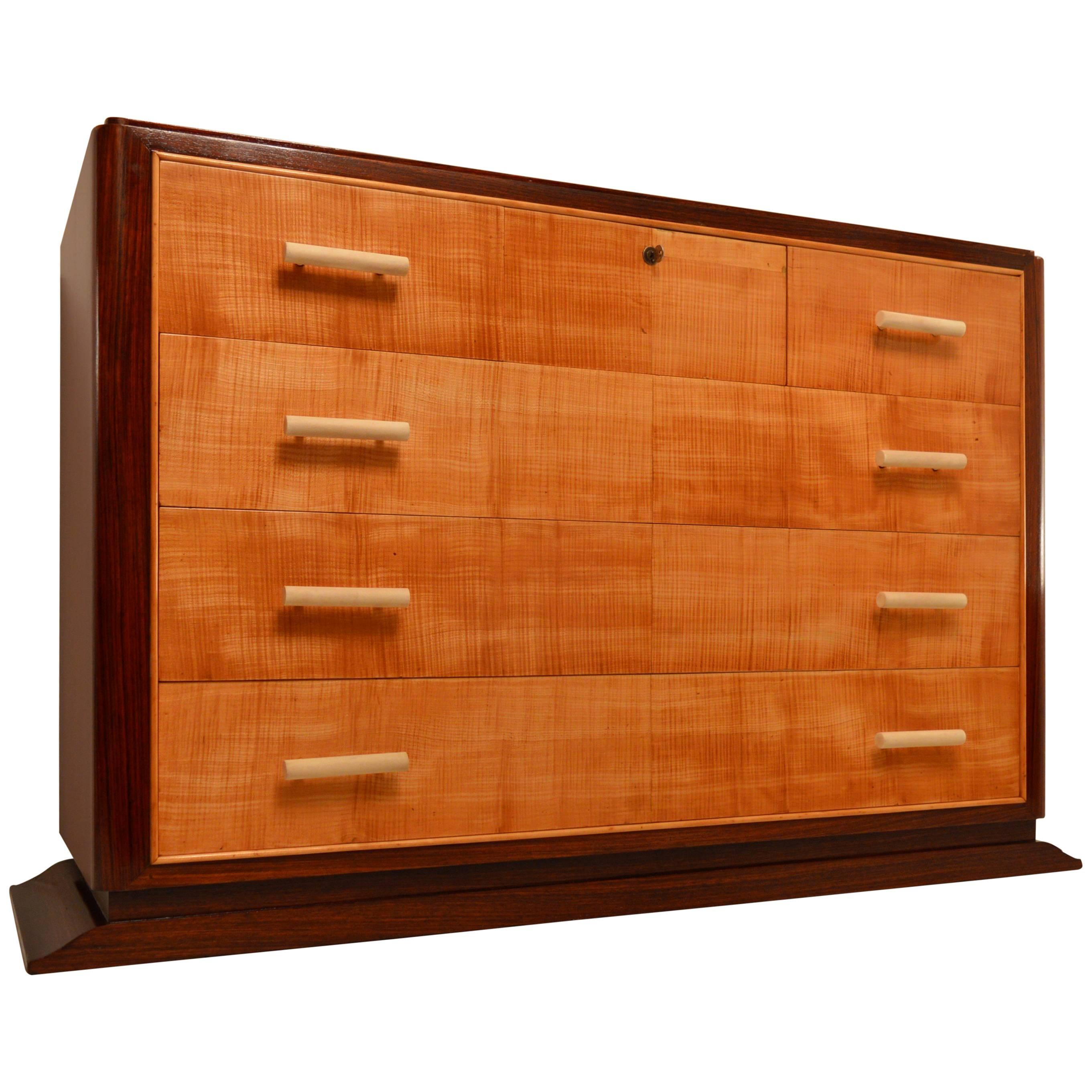 Art Deco Commode in Rosewood and Sycamore Moiree, Attributed to Mercier Freres