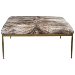 Modern Simple Style Square Ottoman with Brindle Cowhide and Brass Frame and Legs