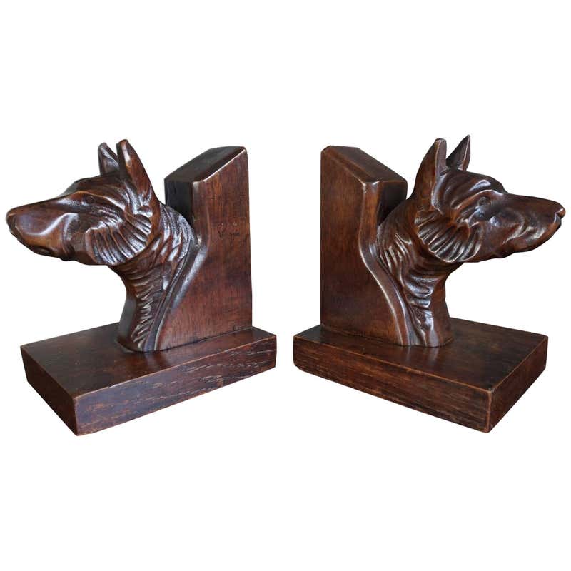 Early 20th Century Art Deco Era Bookends with Hand Carved Bear ...