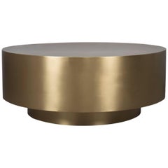 Mid-Century Modern Smooth Finish Round Brushed Brass Elegant Style Coffee Table