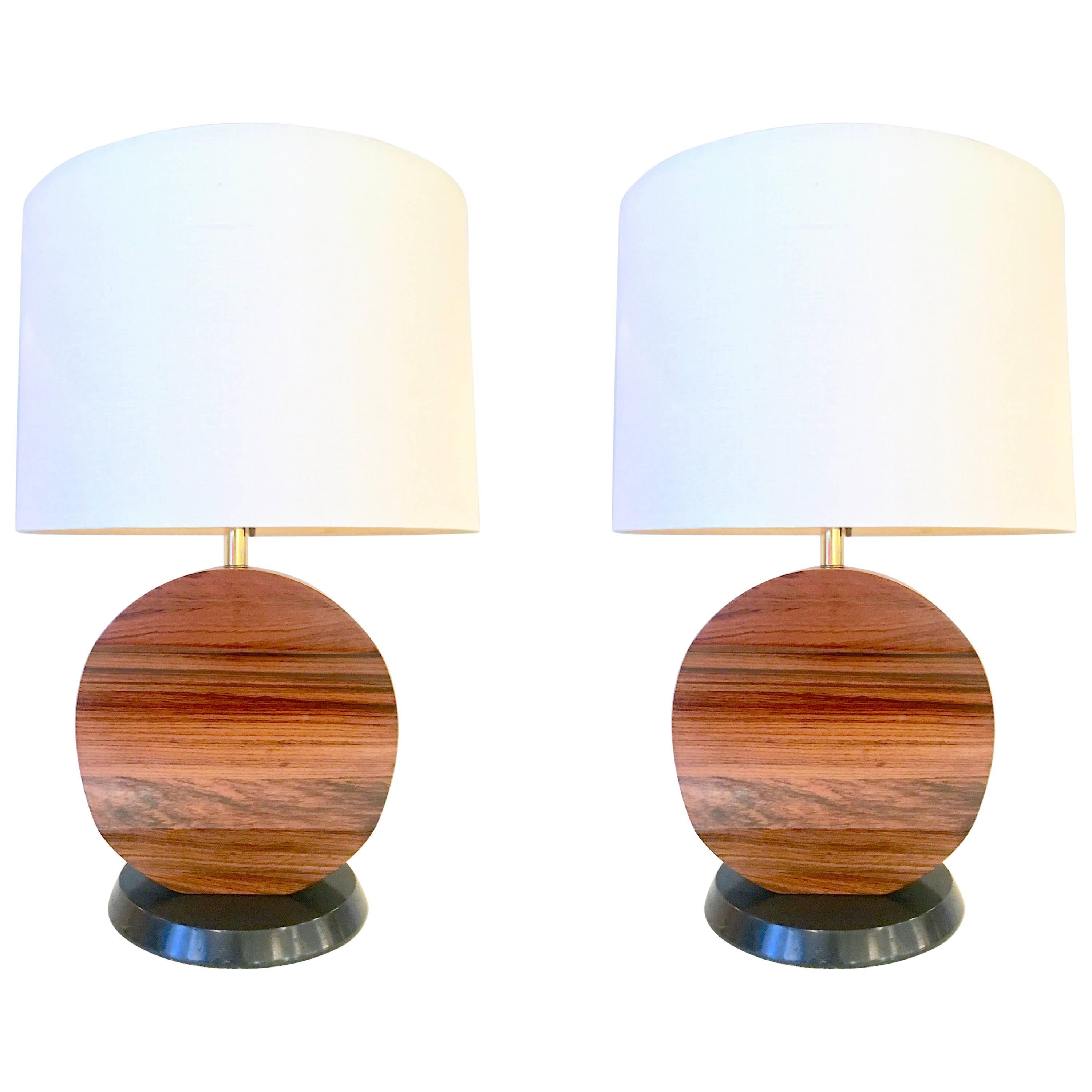 Pair of Sculptural Rosewood Lamps For Sale