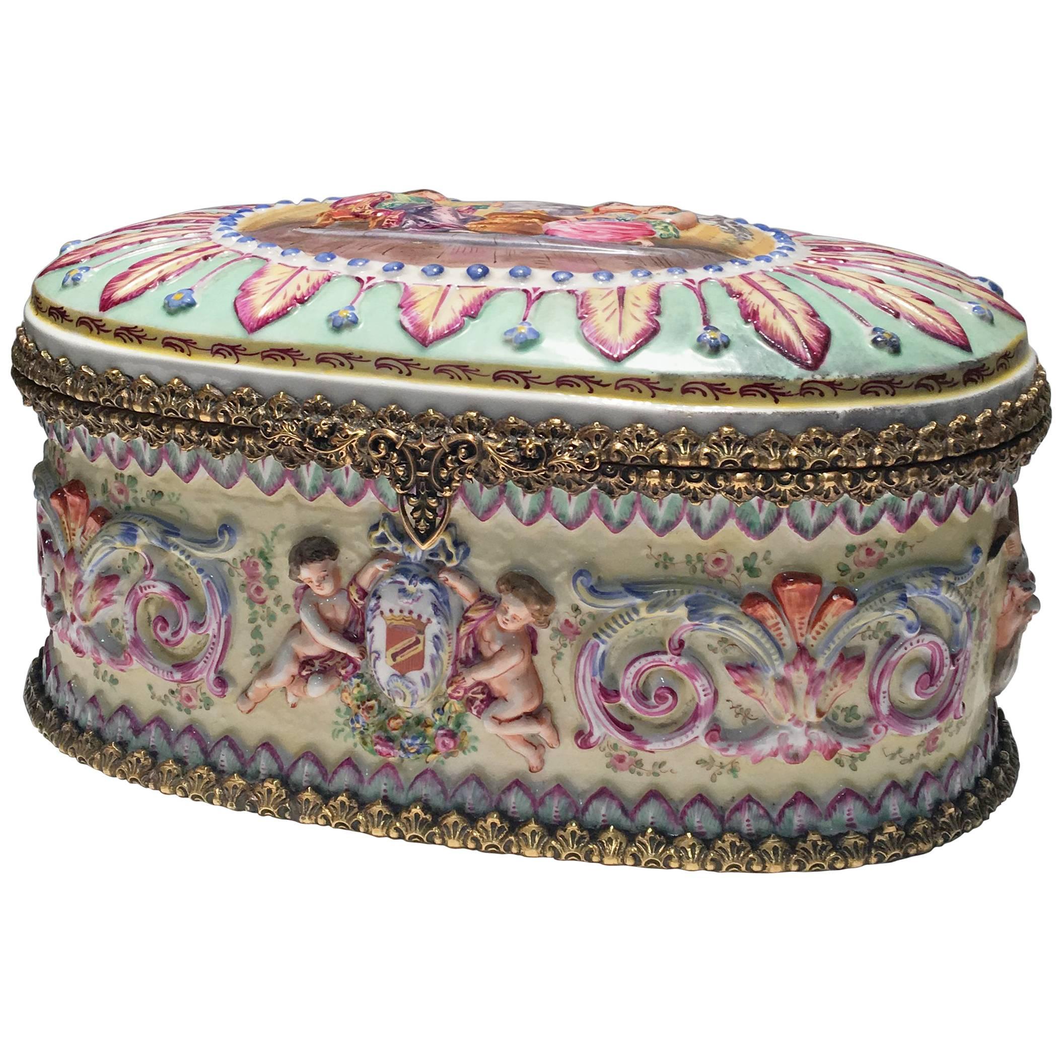 19th Century Capo Di Monte Porcelain Box