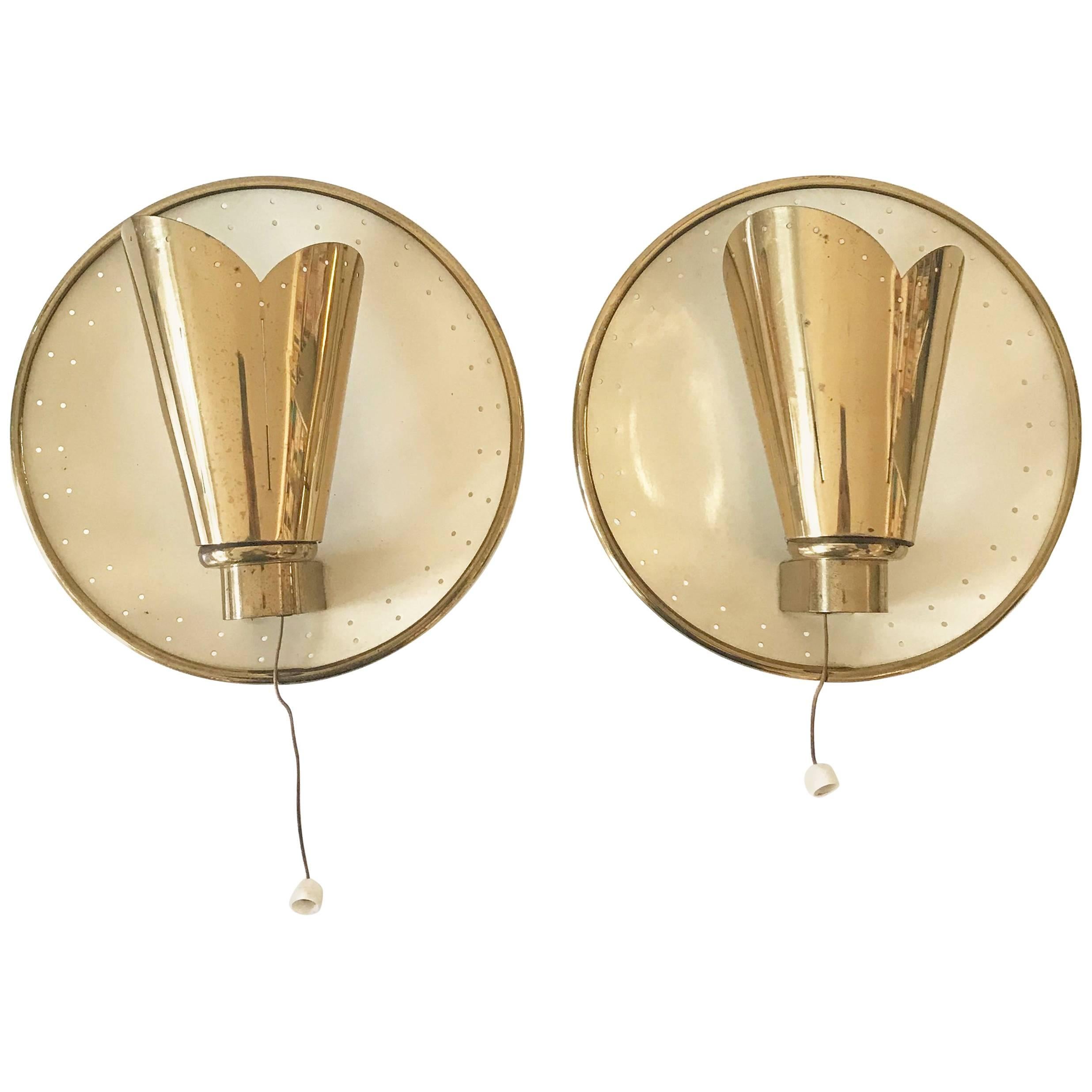 Set of Two Elegant Mid Century Modern Sconces or Wall Lamps by Jacques Biny