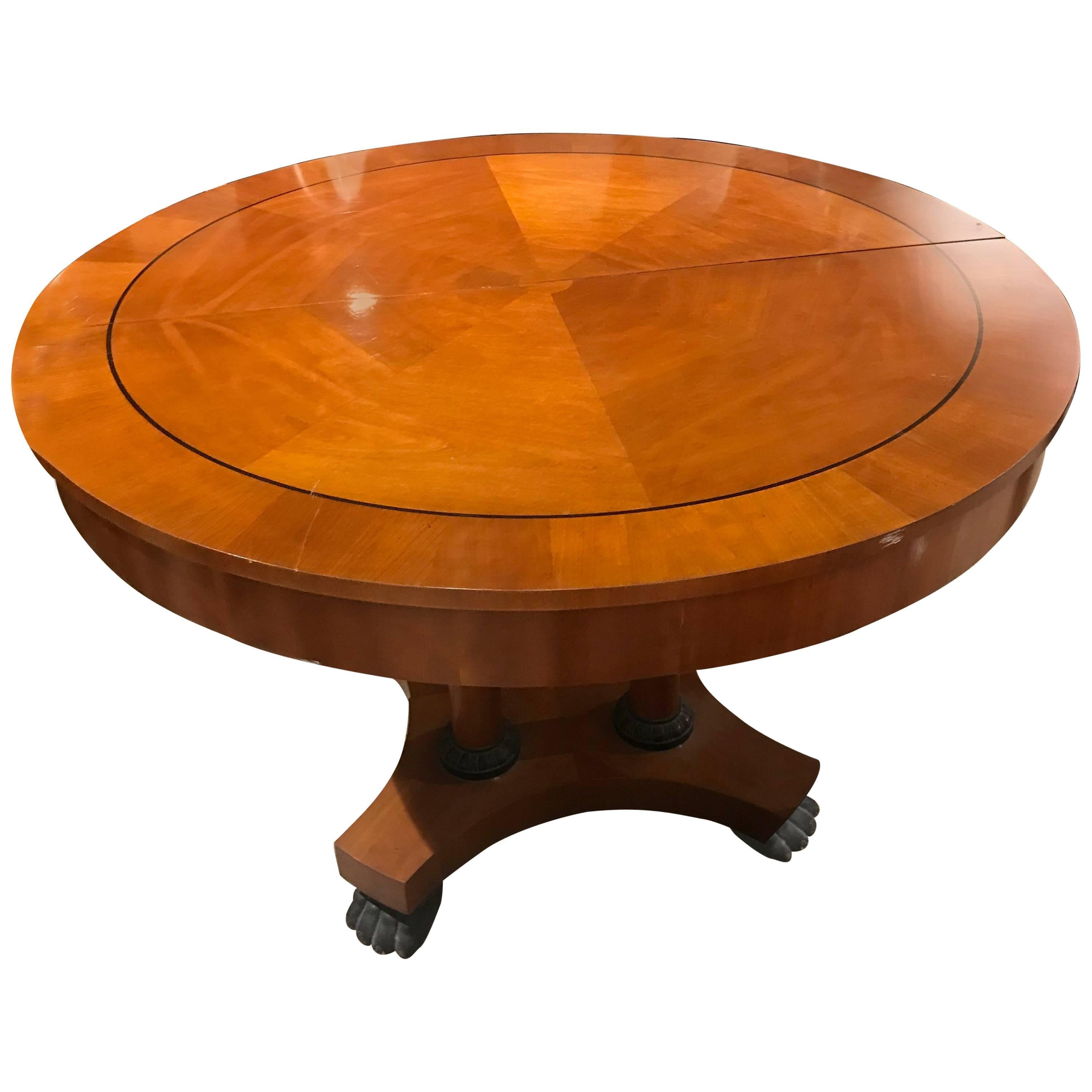 Modern Round Pedestal Fruitwood or Mahogany Dining Table by Baker Furniture