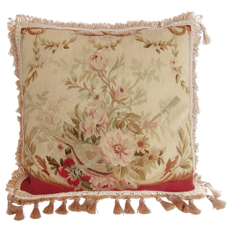 Cushion Aubusson or Gobelin. A Young Woman Tending Flowers For Sale at