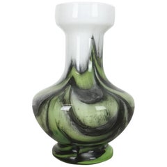 Vintage 1970s Green White Opaline Florence Vase Designed by Carlo Moretti, Italy