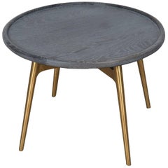 Mid-Century Modern End Side Table with Charcoal Wood Top and Brushed Brass Legs