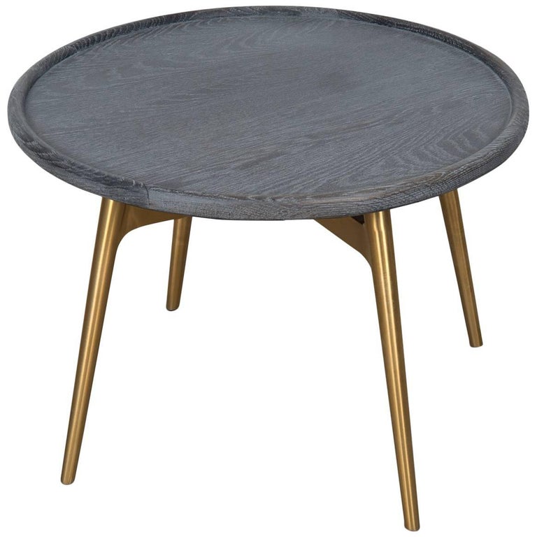 MidCentury Modern End Side Table with Charcoal Wood Top and Brushed