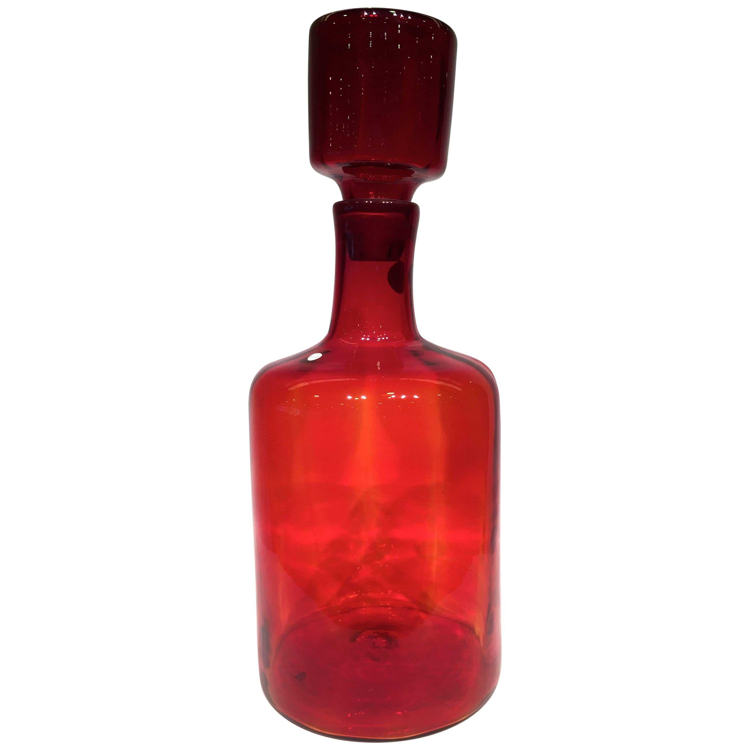 Blenko Glass Co Red American Bottle, circa 1950