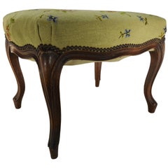 Early 20th Century Stool with Floral Needlepoint