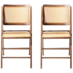 Pair of Caned Folding Chairs, 1950s