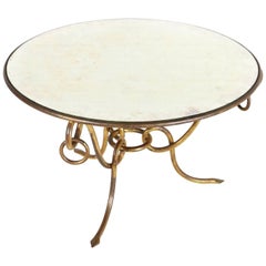 Vintage Coffee Table in Gilded Forged Iron by René Drouet, 1940s