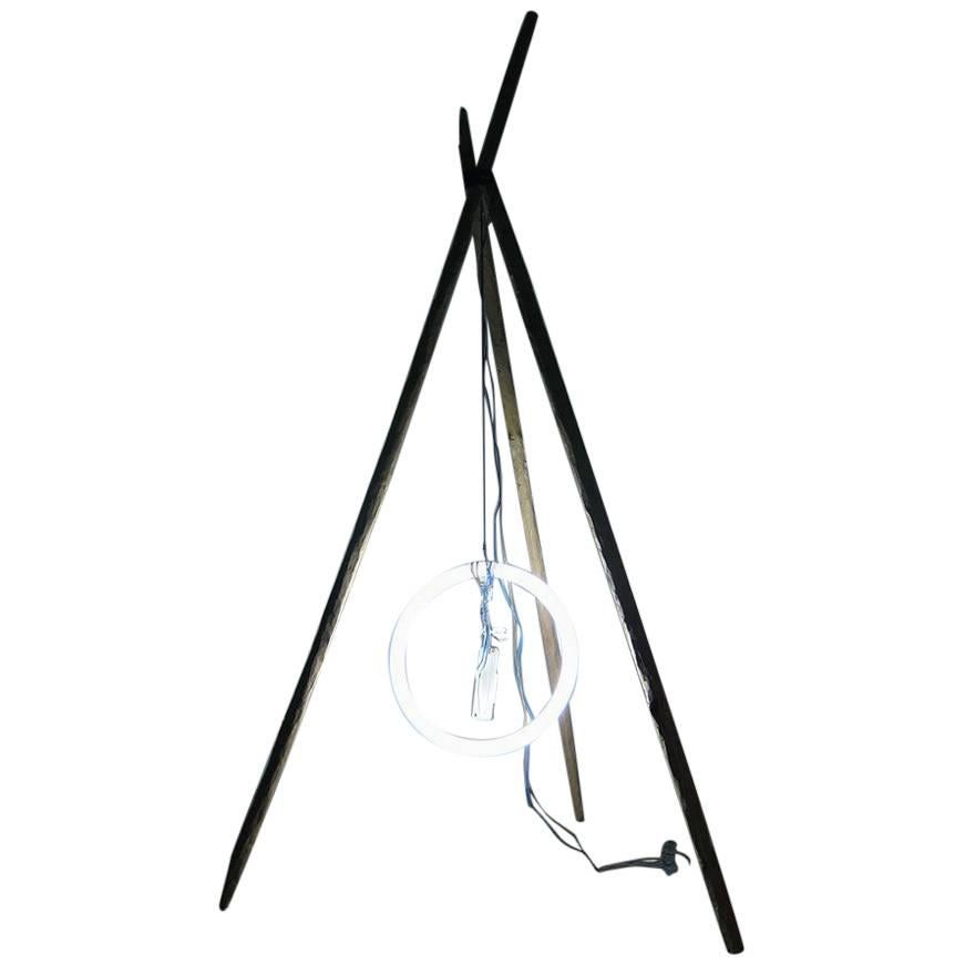 Sculptural Floor Lamp Wood Neon Contemporary Style For Sale