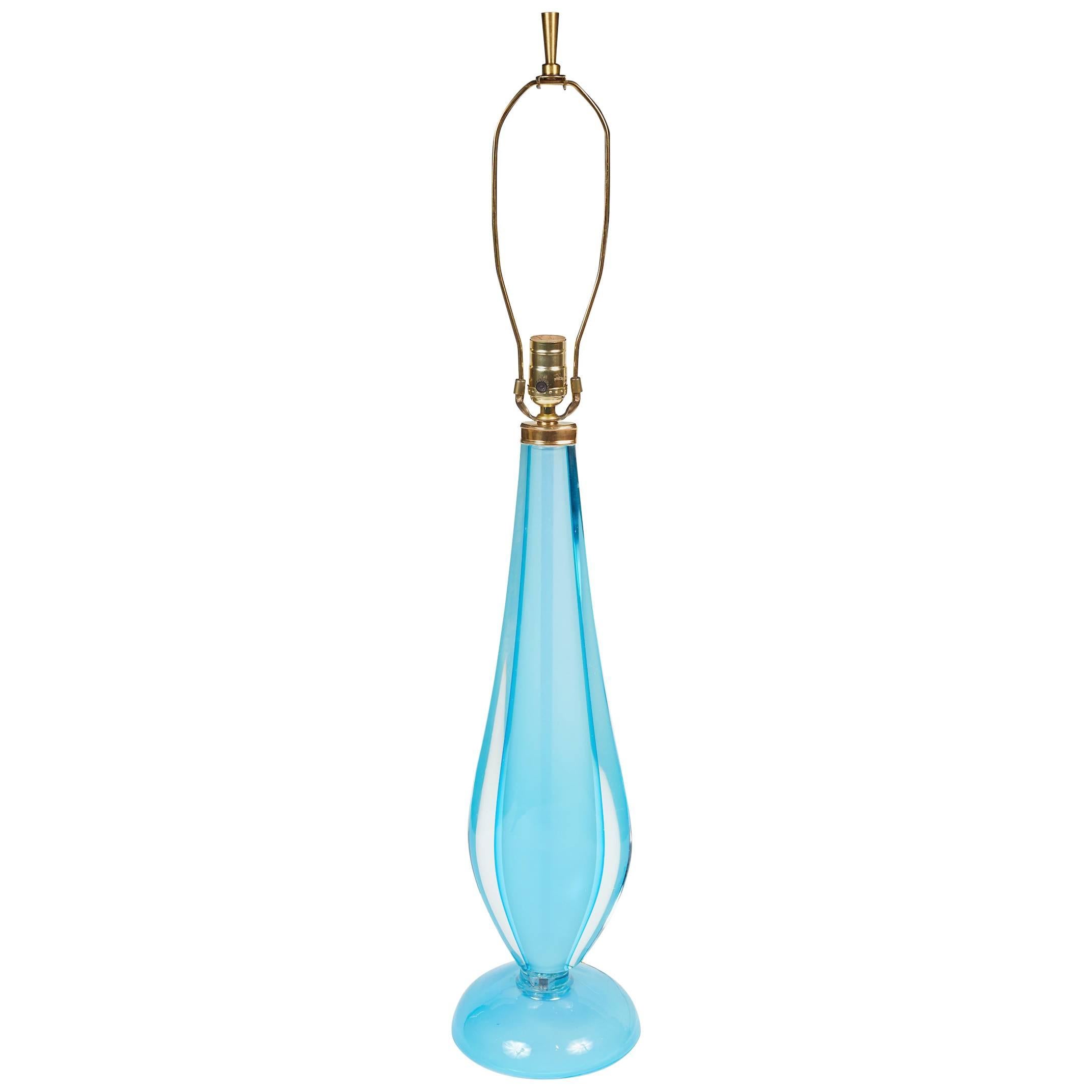 Elegant Italian Murano Blue Sommerso Glass Lamp By Flavio Poli 