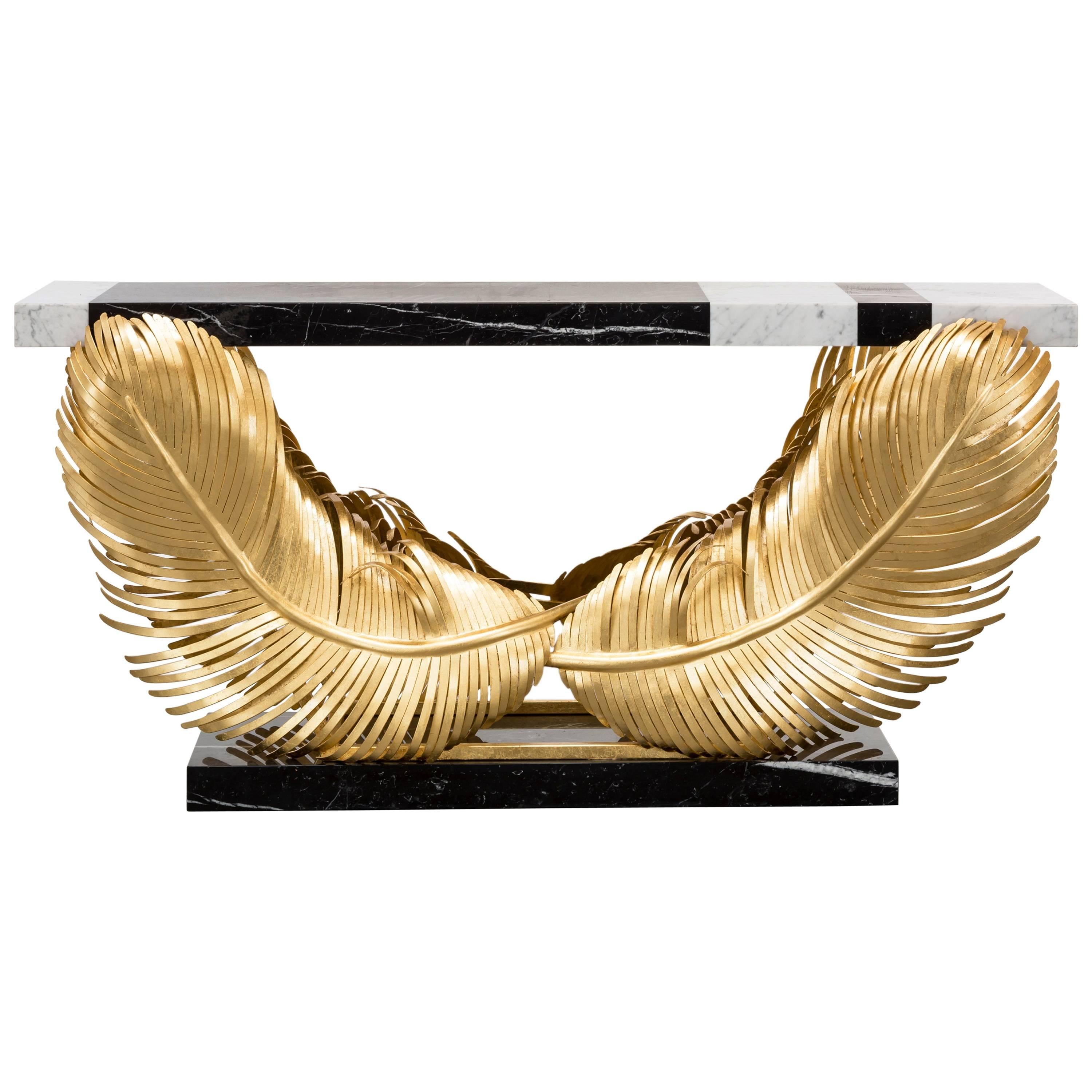 JOSETTE CONSOLE - Modern Gold Leafed and Marble Console