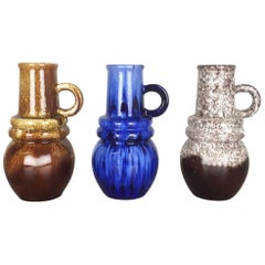 Set of Three 1970s Pottery Fat Lava "Vienna" Vases Made by Scheurich, Germany