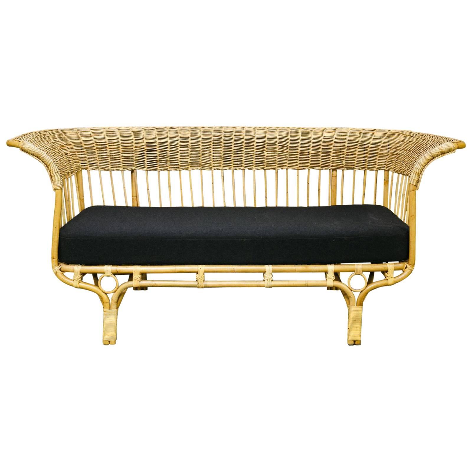 Woven Rattan Sofa with Cushion, Designed by Franco Albini