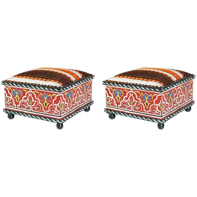 Pair of Hand-Painted Foot Stools